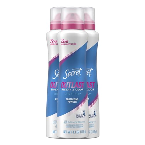 Secret Outlast Dry Spray Antiperspirant Deodorant for Women, 72hr Sweat & Odor Protection, PH Balancing Minerals, Protection Powder Scent, 4.1 oz (Pack of 3) — Beauty & Personal Care review