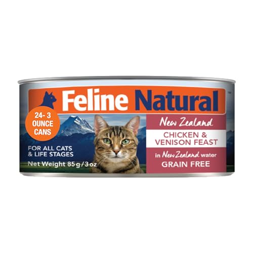 Feline Natural New Zealand Canned Catfood Wet Food, High-Meat, Low-Carb, & Grain Free Cat Food Wet, Chicken & Venison Feast, 3 oz, Pack of 24 — Pet Supplies review