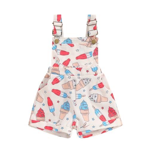 Fourth Of July Baby Girl Outfit ToddlerBow/Flower Print  Cream Jumpsuit Shorts Little Overalls Suspender Kids Romper baby boy clothes baby clothes gir — TikTok Shop Feed review