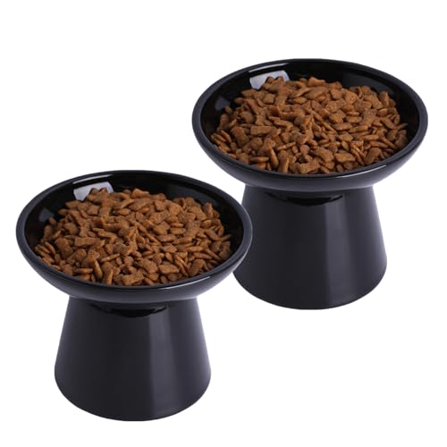 6.2 Inch Extra Wide Elevated Ceramic Cat Bowls, Food and Water Bowl Set for Elder Big Cats Small Dogs, Raised Design for Pet Easy Eating, Protect Cat's Spine Set of 2(Black) — Pet Supplies review