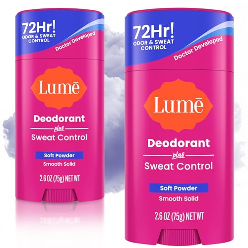 Lume Deodorant Plus Sweat Control - Smooth Solid Stick - Extra Strength Antiperspirant - 72 Hour Odor And Sweat Control - Baking Soda Free, Skin Loving - 2.6 ounce (Soft Powder) Pack of 2 — Beauty & Personal Care review
