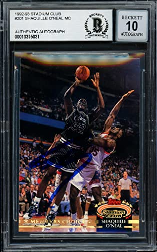 Shaquille Shaq O'Neal Autographed 1992 Stadium Club Rookie Card #201 Auto Grade Gem Mint 10 Beckett BAS #13315031 — Sports Cards review