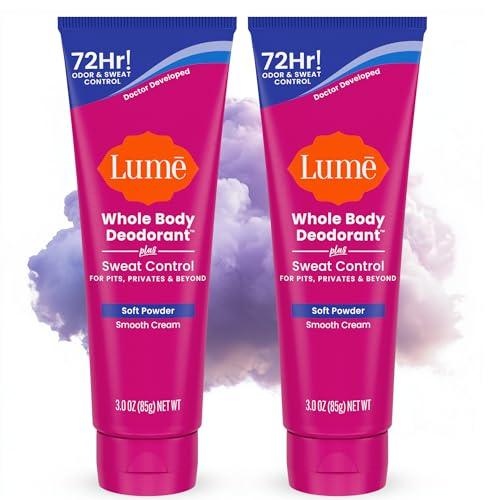 Lume Whole Body Deodorant Plus Sweat Control - Smooth Cream Tube - 72 Hour Odor And Sweat Control - Baking Soda Free, Skin Loving - 3.0 ounce (Pack of 2) (Soft Powder) β Beauty & Personal Care review