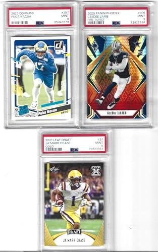 MINT JA'MARR CHASE GOLD PUKA NACUA DONRUSS & CEEDEE LAMB FIRE BURTS 3 CARD ROOKIE LOT GRADED PSA MINT 9 SUPERSTAR WIDE RECEIVERS β Sports Cards review