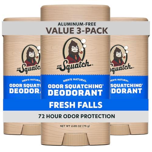 Dr. Squatch Natural Menβs Deodorant β Aluminum Free Natural Deodorant Men with Charcoal & Postbiotics for 72-Hour Odor Protection β Fresh Falls, 2.65oz Stick (3-Pack) β Beauty & Personal Care review